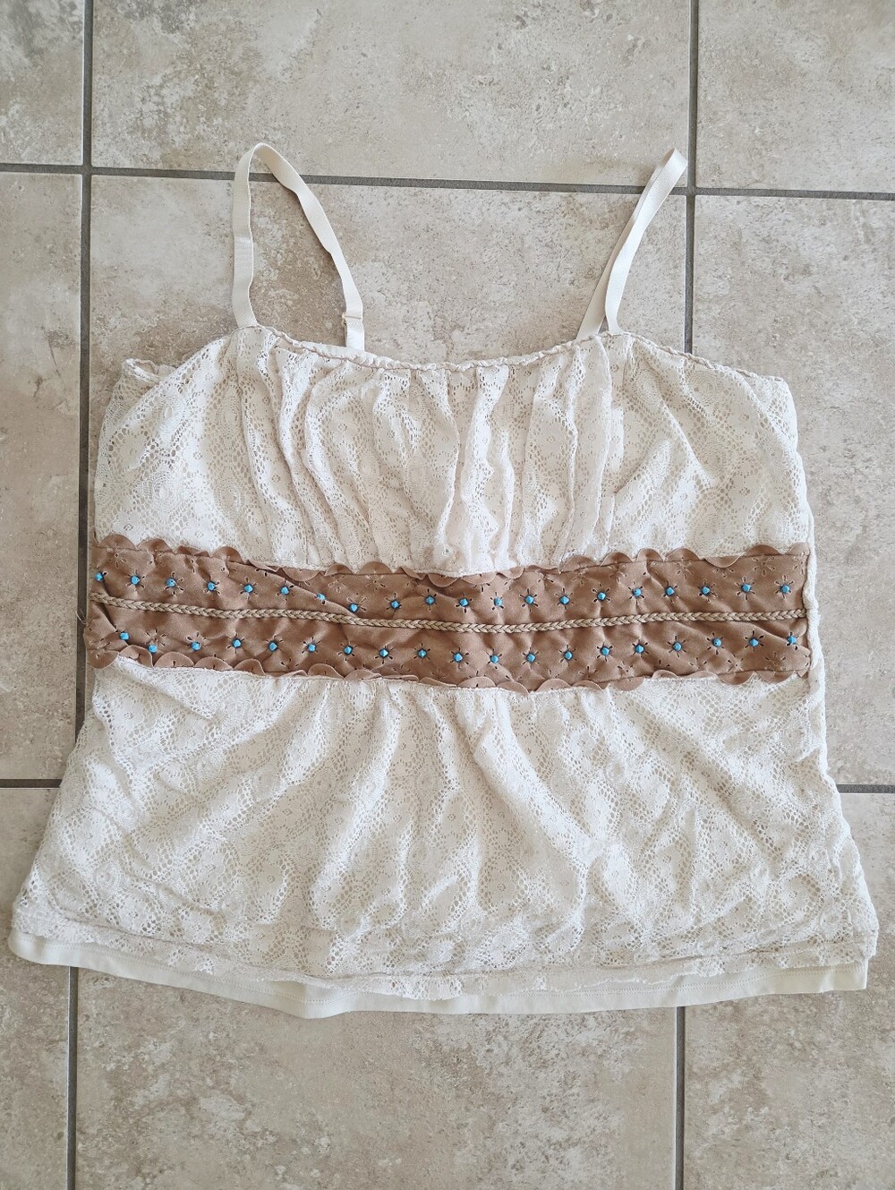 Torrid Western Cream Lace Camisole with Suede Beaded Waistband